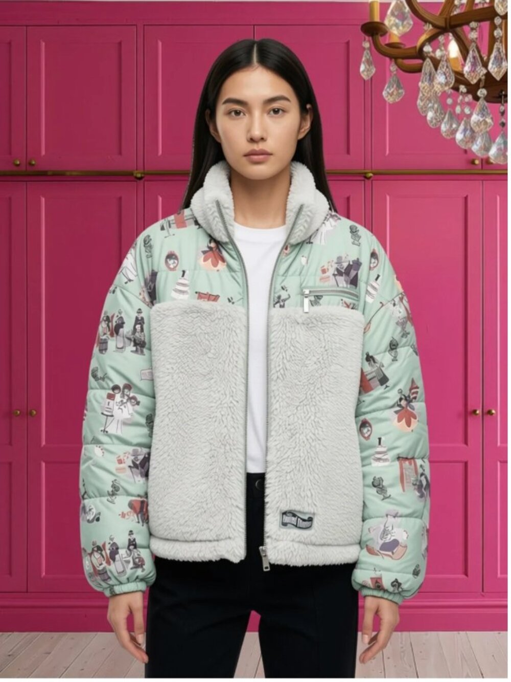 Disney Parks Haunted Mansion Leota Fleece Sherpa Puffer Quilted Jacket New XL